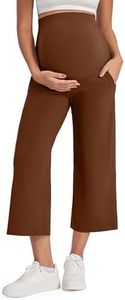 G4Free Maternity Capri Pants Cropped Palazzo with Pockets Pregnancy Workout Loose Bottoms Over The Belly Summer Yoga Slacks (Dark Coffee,S)