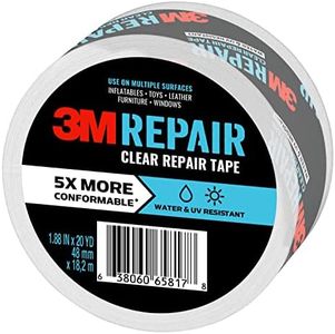 3M Clear Repair Tape, 1.88 in x 20 yd, Strong Duct Tape, Water, UV & Moisture Resistant, Transparent Tape Allows Discreet Repairs, for Indoor & Outdoor Use, Long Lasting Performance (RT-CL60)