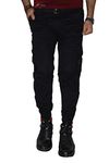 Urban Legends 6 Pocket Relaxed and Regular Fit Cotton Cargo Jogger Pants for Men with Elasticated Stretchable Zipper Bottom, Design for Casual and Sporty Looks. (Black,38)