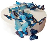 24 X PRE-CUT BEAUTIFUL MEDIUM BLUE BUTTERFLIES EDIBLE RICE/WAFER PAPER PRE CUT CUPCAKE CAKE DESSERT TOPPERS BIRTHDAY PARTY WEDDING BABY SHOWER DECORATIONS (Medium)