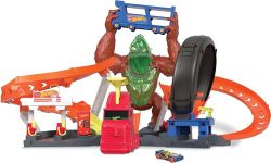 Hot Wheels Toxic Gorilla Slam Gas Station & Tire Repair Shop Playset with Adjustable Launcher, Lights & Sounds & 1 1:64 Scale Car, Connects to Other Track Sets, Gift for Kids 5 Years Old & Up, HBY95