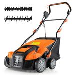 Goplus 2-in-1 Scarifier and Lawn Dethatcher, 16-Inch 15A Corded Electric Dethatcher w/ 14.5-Gal Collection Bag, 3-Position Height Adjustment & 5-Position Depth Adjustment, for Garden Yard (Orange)