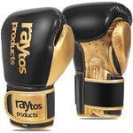 Raytos Boxing Gloves for Men & Women, Multi-Layered Training Sparring Gloves (8, 10, 12, 14, 16 Oz) for Boxing, Kickboxing, Muay Thai, MMA, Punch Bag Workout (Black/Gold, 12oz)