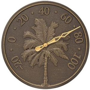 Whitehall Palm Tree Thermometer, French Bronze, 16" Dia.