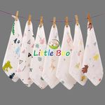 Little Boo Muslin Face Hankies/Towels for Newborn Baby Extra Soft Reusable Napkins for Infants Toddlers/kids (Pack of 5) White Printed.