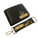 Giftorious Customized Wallet & Keychain with Name Combo for Men (Black), Personalized Purse Gifting Hamper Set | Unique Gift for Father, Brother, Husband, Boyfriend | Birthday Present