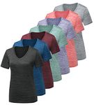 CE' CERDR 5/7 Pack Workout Shirts for Women, Moisture Wicking Quick Dry Active Athletic Women's Gym Performance T Shirts, 7 Pack Dark Grey, Light Grey, Blue, Wine Red, Watermelon Red, Purple, Pine