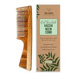 Nat Habit Kacchi Neem Wooden Comb - Soaked In 17 Herbs, Neem & Sesame Oil For Multi-Actions - Detangling, Frizz Control & Shine, Suited For All Hair Types (Fine Tooth)