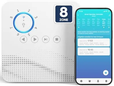 tolviviov Smart Sprinkler Controller, 8-Zone Indoor WiFi Irrigation Controller, App Enabled, Simple Automated Watering Scheduling, Local Weather Intelligence, Rain, Freeze Skip