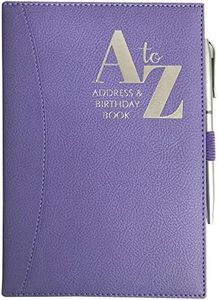 Telephone Address & Birthday Book A-Z Index Beautiful Colour PU Leather Style Cover A5 Size Soft Padded with Pen (Purple)