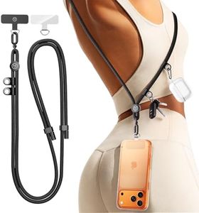 Manna Joy 2-in-1 Multi-Function Phone Lanyard with 2 Hanging Loops for Keys & Earbud Case, Premium Metal Buckle, Anti-Theft Crossbody Strap for All Phones, for Women and Men, Black