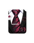 Barry.Wang Man Striped Tie Set and Lapel Pin Solid Necktie Silk Handkerchief Cufflinks Tie Clip Brooch for Wedding Party