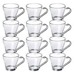 Lucenté Urban Living Glass Espresso Coffee Cups - 8cl / 80ml / 2.7oz Capacity - Set of 12 Cups - Contemporary Glass & Stainless Steel Design