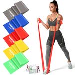 Resistance Bands Set, 1.5 M Exercise Bands with 5 Resistance Levels, Long Stretch Bands for Men & Women, Workout Resistance Bands for Yoga Gym Pilates Fitness Strength Training Muscle Building