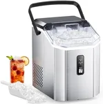 Joy Pebble Nugget Ice Maker Countertop，Stainless Steel, 10,000pcs/33lbs/Day, Portable Nugget Ice Maker Machine with Handle, Ice Makers Countertop Self-Cleaning, with Ice Scoop and Basket, Silver