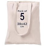 CENTRIX Natural Cotton 5 pack 15 X 16 inch reusable grocery bags, 5.5 oz cotton canvas tote, eco friendly super strong washable great choice for promotion branding and gift