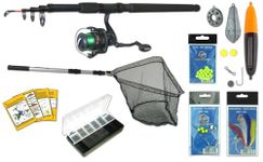 Roddarch Travel Sea Fishing Kit: 10 ft Telescopic Surf Ace Rod, HP60S Reel, Folding Landing Net and Comprehensive Sea Tackle