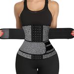 Neoprene Sauna Waist Trainer Corset Sweat Belt with 2 Straps for Women Plus Size Compression Gym Workout Trimmer,#2 Hooks Grey,Medium