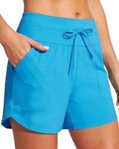 IUGA Womens 5" Swim Board Shorts Stretchy High Waisted Beach Shorts for Women Quick Dry UPF 50+ Swimsuit Bottoms with Liner Electric Blue