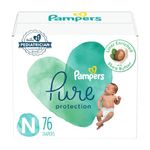 Pampers Diapers Size 0/Newborn, 76 Count - Pure Protection Disposable Baby Diapers, Hypoallergenic and Unscented Protection, Super Pack (Packaging & Prints May Vary)