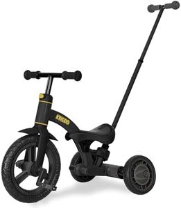 KRIDDO 4-in-1 Kids Tricycle for 1.5 to 3 Yea Old with Parent Steering Push Handle, 12 Inch Front Wheel Trike, Toddler Balance Bike for Boys Girls 18 Month to 3 Years, Adjustable Height, Black