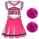 Doxrmuru Girls Cheerleader Costume Cheerleading Outfit for Halloween Party Birthday Gift (Pink, 9-10 Years)