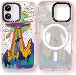 Rosarnnah Magnetic for iPhone 16 Magsafe Case Cute - Durable Shockproof 6.6 ft Drop Impact Phone Case - Glitter Pink Funny UFO Design for iPhone 16 6.1"