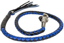 42" Long 1/2“ Diameter Black & Blue Motorcycle Get Back Whip Real Soft Genuine Leather