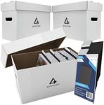 Invested Alliance Bundle Pack - Premium Short Comic Book Storage Box (3 Pack) | Thick White Corrugated Paper Storage Box For Comics With Lid & Handles & Black Comic Book Dividers (25 Pack).