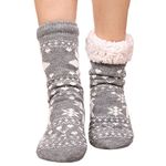 FRALOSHA Slipper Socks Reindeer Home floor Socks Winter Warm Cozy Fuzzy lined Socks Super Soft Womens Socks (Grey)