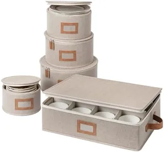 StorageWorks China Storage Containers, Hard Shell Storage Boxes for Plates, Mugs, Stemware Storage Cases, Holds up to 12 Place Settings, Foldable and Stackable Organizers, 5 Pack, Brown and Beige