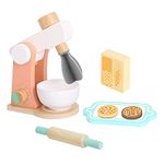 TOOKYLAND Wooden Stand Mixer Playset - 7pcs - Play Kitchen Toy for Pretend Baking with Accessories, Ages 3+