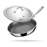 Stahl Artisan Hybrid 1.3 L, 20 cm Triply Frying Pan with Lid | Induction & Gas Stove Compatible | Honeycomb Non Stick Fry Pan, Metal Spoon Friendly