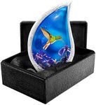 Trupoint Memorials Small Urns for Human Ashes Keepsake, Decorative Mini Urns for Ashes, Elegant Urns for Ashes for Women & Men, Cremation Urn Human Ashes - Small Keepsake, Teardrop Blue Hummingbird