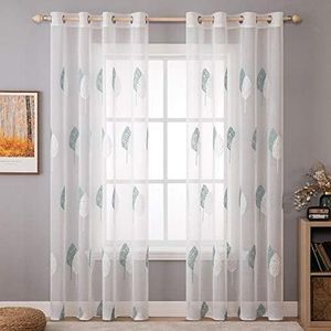 MIULEE Tende Camera da Letto Moderne, Tende per Finestre con Motivo a Foglia Ricamata, Tenda Trasparente Interno con Occhielli, Tende Voile per Casa Soggiorno e Salotto 2 Pezzi, 2x 140x260cm, Teal