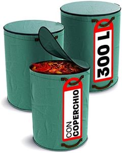 3 Sacchi Giardinaggio Con Coperchio A Zip Da 300 Litri - Con 4 Maniglie Antistrappo - Pieghevole - Polipropilene Robusto