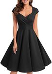 Bbonlinedress Women's 50s 60s A Line Rockabilly Dress Cap Sleeve Vintage Swing Party Dress Black S