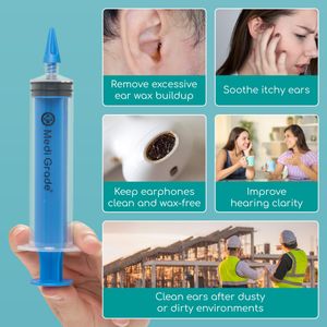 Medi Grade Large Ear Wax Removal Syringe Kit – 3 Quad-Stream Tips, 60ml