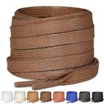 Puzeam 2 Pairs Flat Waxed Cotton Shoelaces for Boots & Casual Shoes, Replacement Leather Boot Shoestrings, 1/4" (7mm) Wide Premium and Durable Laces for Hiking and Work Boots (Brown 39")