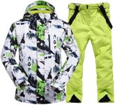 GS SNOWING Men's Winter Windproof Waterproof Snowsuit Snowboard Jacket and Ski Pants for Snow Sport, #02green, Medium