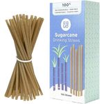 EQUO Sugarcane Drinking Straws (Pack of 100, Standard) - Plastic-Free, Home-compostable, Eco-Friendly Straws for Sodas, Juices, Coffee & More