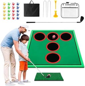 Mukum Battle Golf Game Play Set, Golf Chipping Cornhole Games for Adults with 20 Sticky Golf Balls, 6 Hole Covers, Golf Putting Mat&Carrying Bag, Indoor Outdoor Lawn Backyard Golf Gifts for Men&Kid