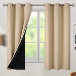 BGment Thermal Insulated 100% Blackout Curtains for Bedroom with Black Liner, Double Layer Full Room Darkening Noise Reducing Grommet Curtain, 2 Window Curtain Panels of 42 x 63 Inch, Beige