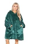 Hooded Blanket with Ultra Soft Sherpa Lining Warm Cosy Blanket Oversized Thermal Throw Hoodie (Forest Green)