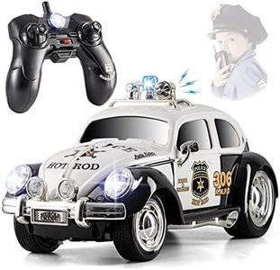 Top Race Remote Control Police Car, with Lights and Sirens | RC Police Car for Kids | Easy to Control, Rubber Tires, Heavy Duty Choose from our 2 Original Styles (Black Old Beetle Style Police Car)