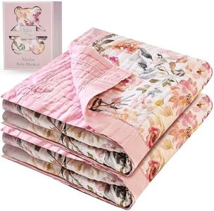 Baby Muslin Quilt Blanket - Large Reversible Cotton Blanket for Girls, Soft & Lightweight, Perfect for Newborns, Infants & Toddlers, 7 Layers Breathable Design, Machine Washable, Pink