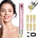 Automatic Serum Applicator Microneedling Pen PELCAS, A3 Electric Derma Pen Level 5 with LCD Screen Rechargeable Cordless Dermapen for Scars,Wrinkles,Stretch Marks,Acne,Skin Rejuvenation