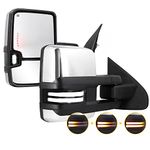 Towing Mirrors Chrome Switchback for 2014-2018 Chevy Silverado GMC Sierra with Power Glass Turn Signal Light Backup Lamp Heated Extendable Pair Set