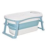 HOMCOM Foldable Bathtub Kids Bath Tub with Lid Large Freestanding Bathtubs Home Sauna for Toddler Children Teenage 1-12 Years