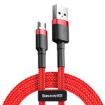 Baseus Cafule Series Durable Nylon Braided USB to USB Micro Fast and Secure Charging Data Cable With Double sided Micro USB Connector 2.4A QC3.0 480Mbps (1 Meter, Red+Red)